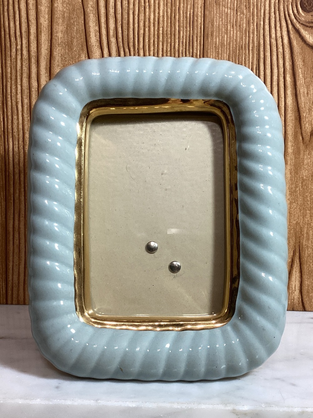 Ceramic Blue Green color and Gold Accent Picture Frame